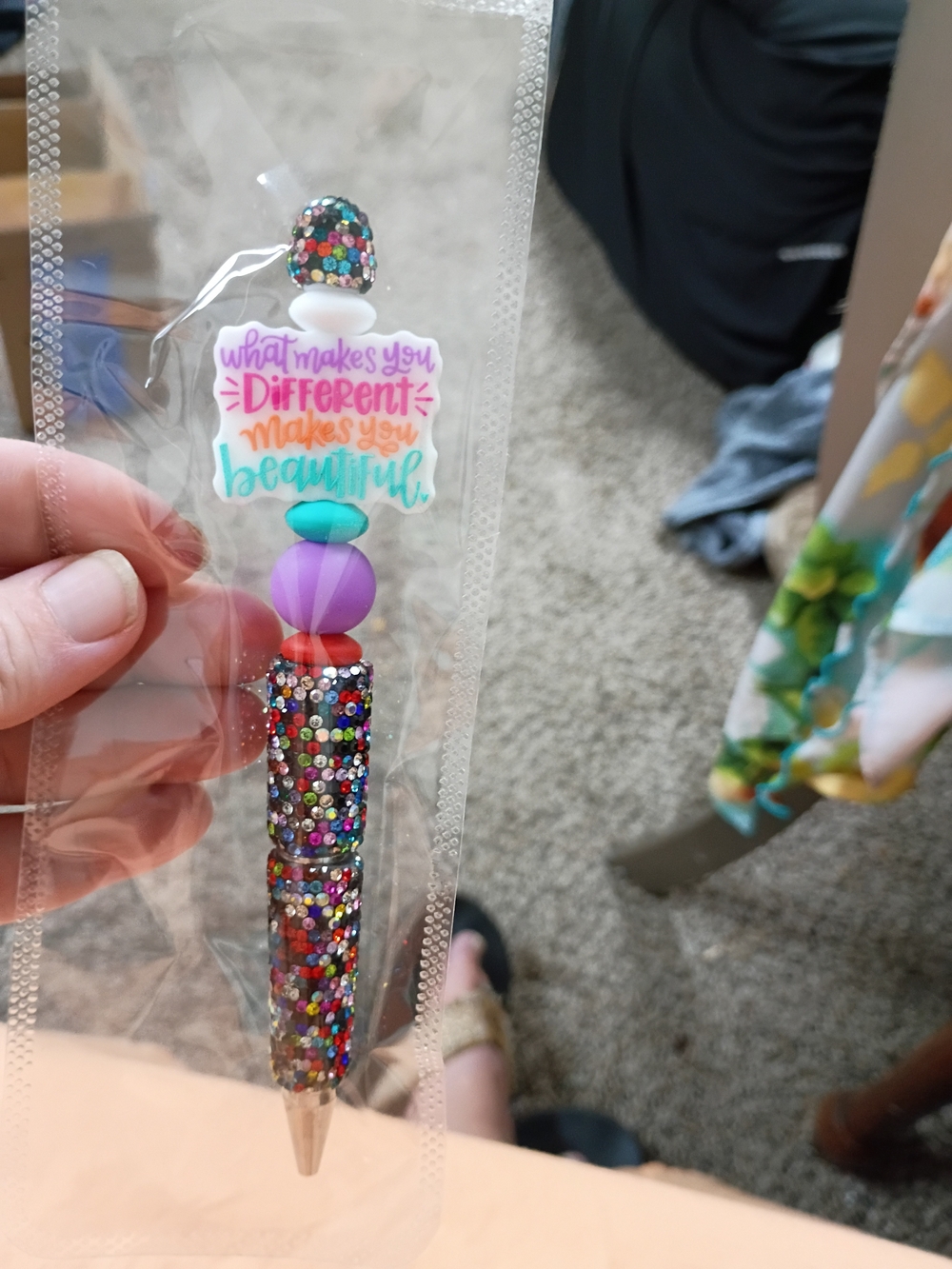 Handcrafted Multicolor Beaded Pen with Inspirational Charm